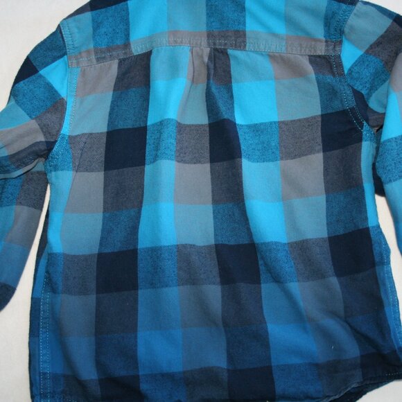 TEAL CHECKER FLANNEL SHIRT BOYS 6 7 KIDS BUTTON DOWN TOP BLUE OMBRE EUC - Picture 14 of 16